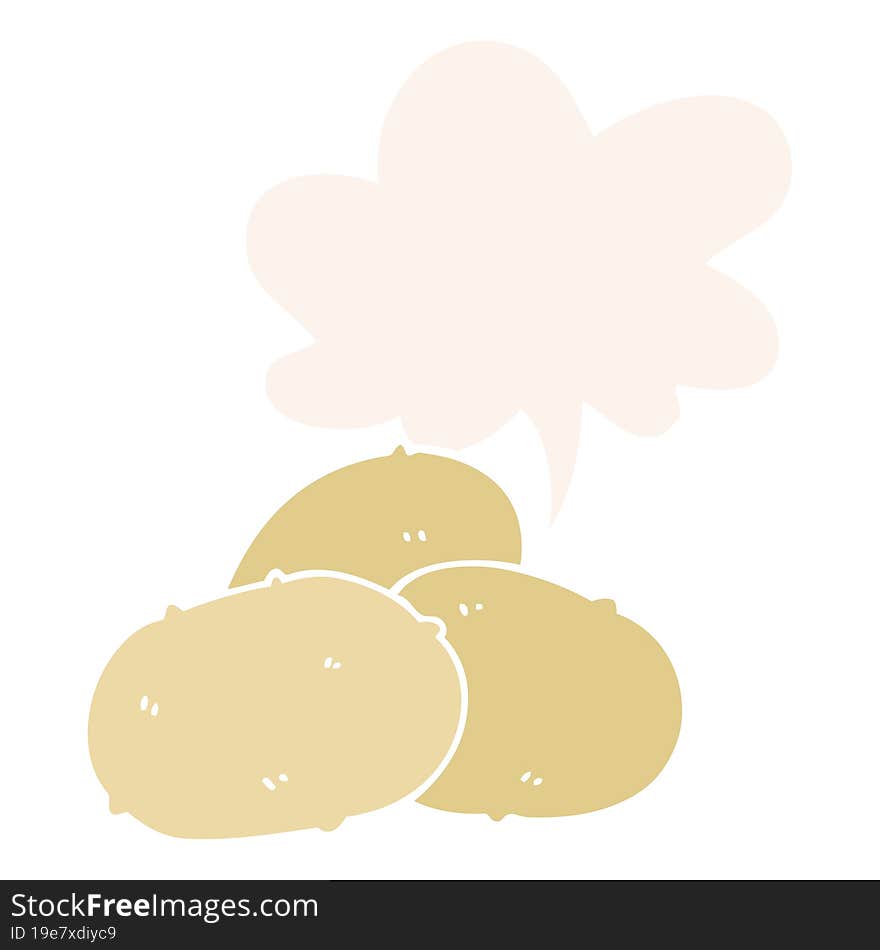 cartoon potatoes with speech bubble in retro style