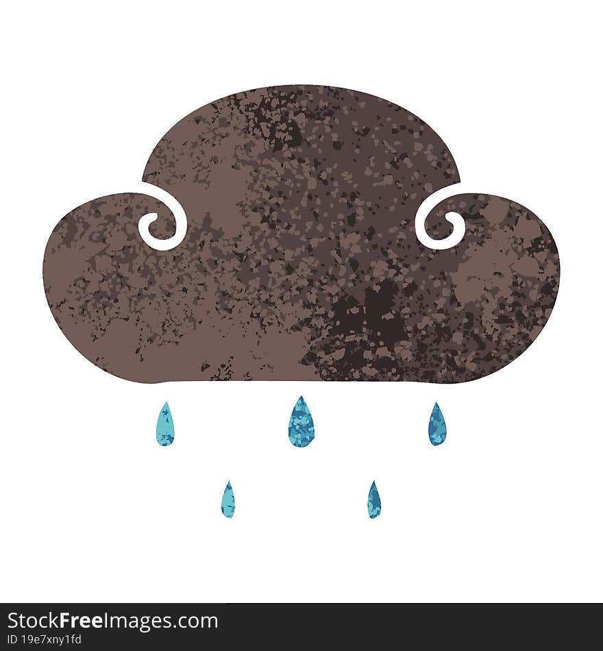 retro illustration style quirky cartoon rain cloud. retro illustration style quirky cartoon rain cloud