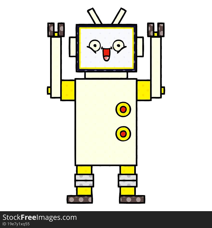 comic book style cartoon of a happy robot