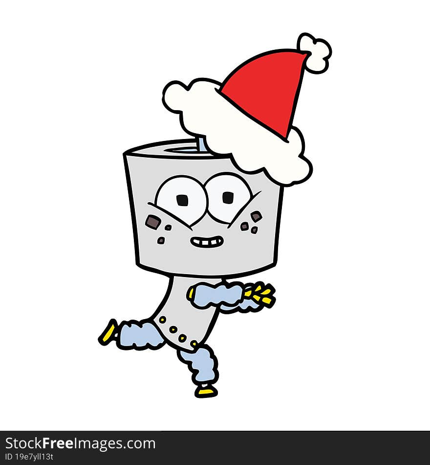 Happy Line Drawing Of A Robot Wearing Santa Hat