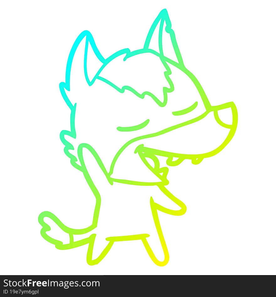 cold gradient line drawing of a cartoon wolf laughing