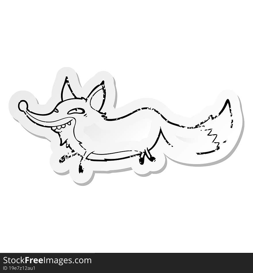 distressed sticker of a cartoon sly fox