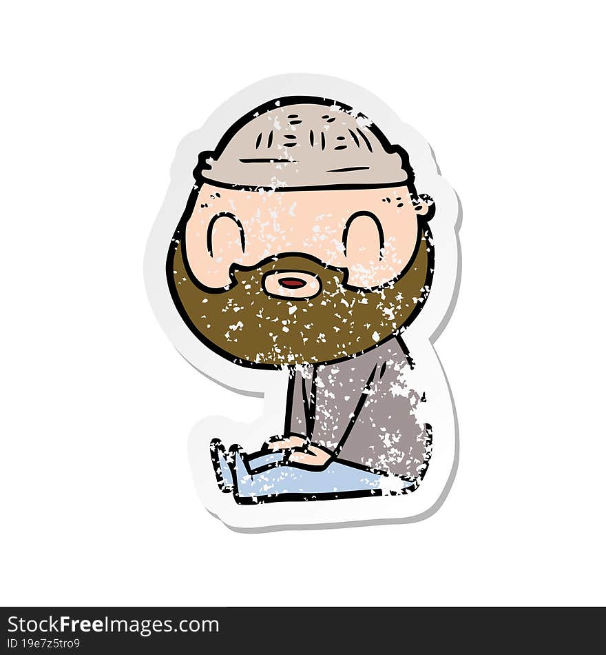 Distressed Sticker Of A Cartoon Bearded Man