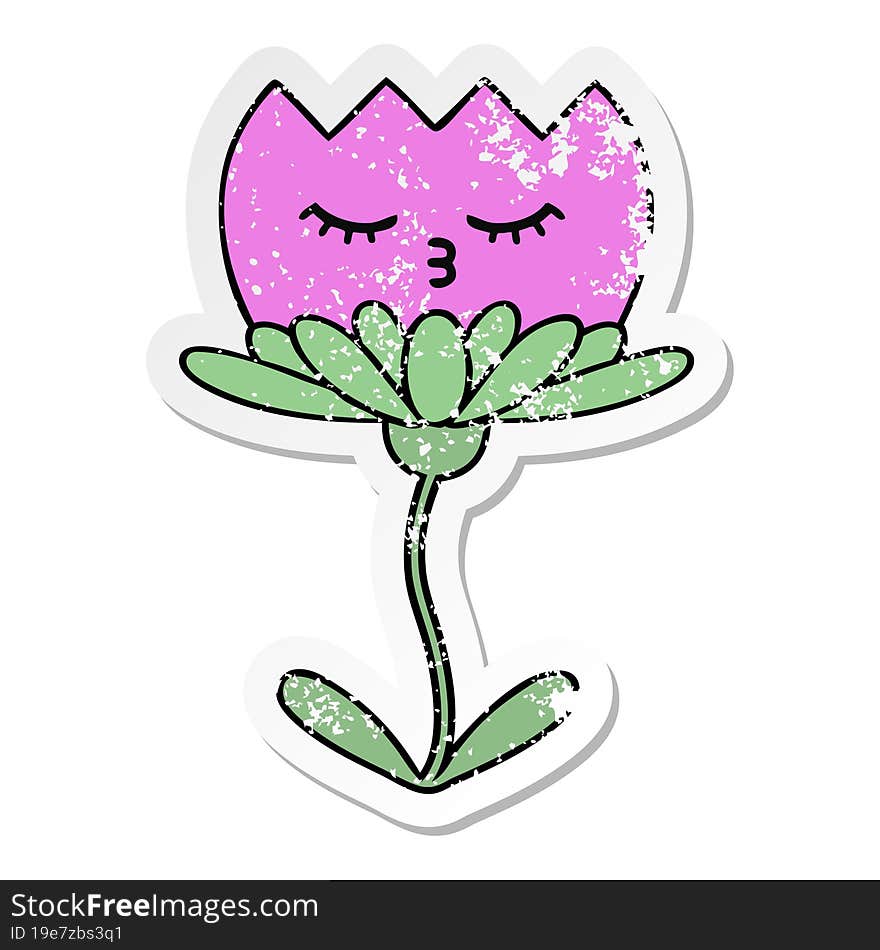 distressed sticker of a cute cartoon flower