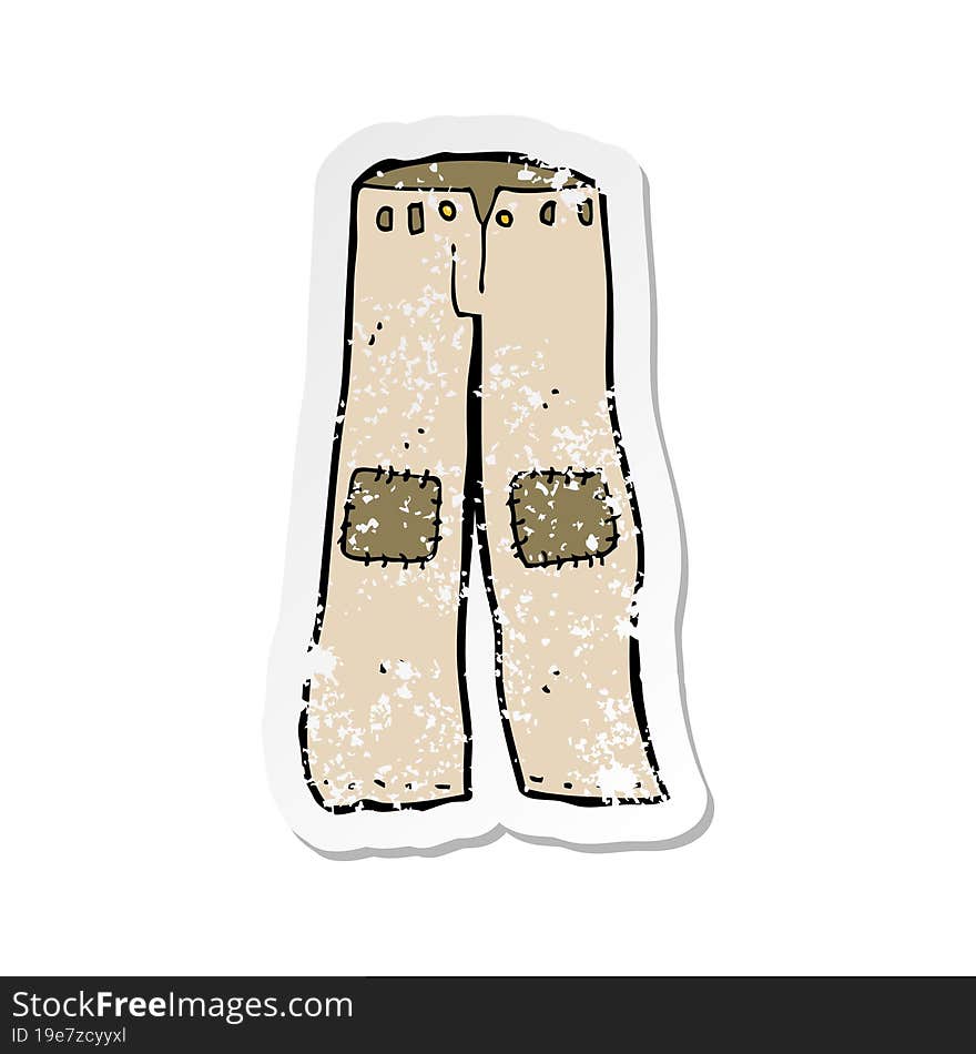 retro distressed sticker of a cartoon patched old pants