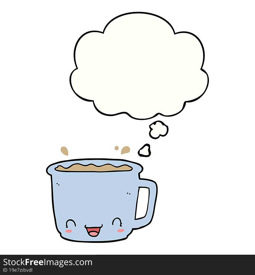 cartoon cup of coffee with thought bubble. cartoon cup of coffee with thought bubble