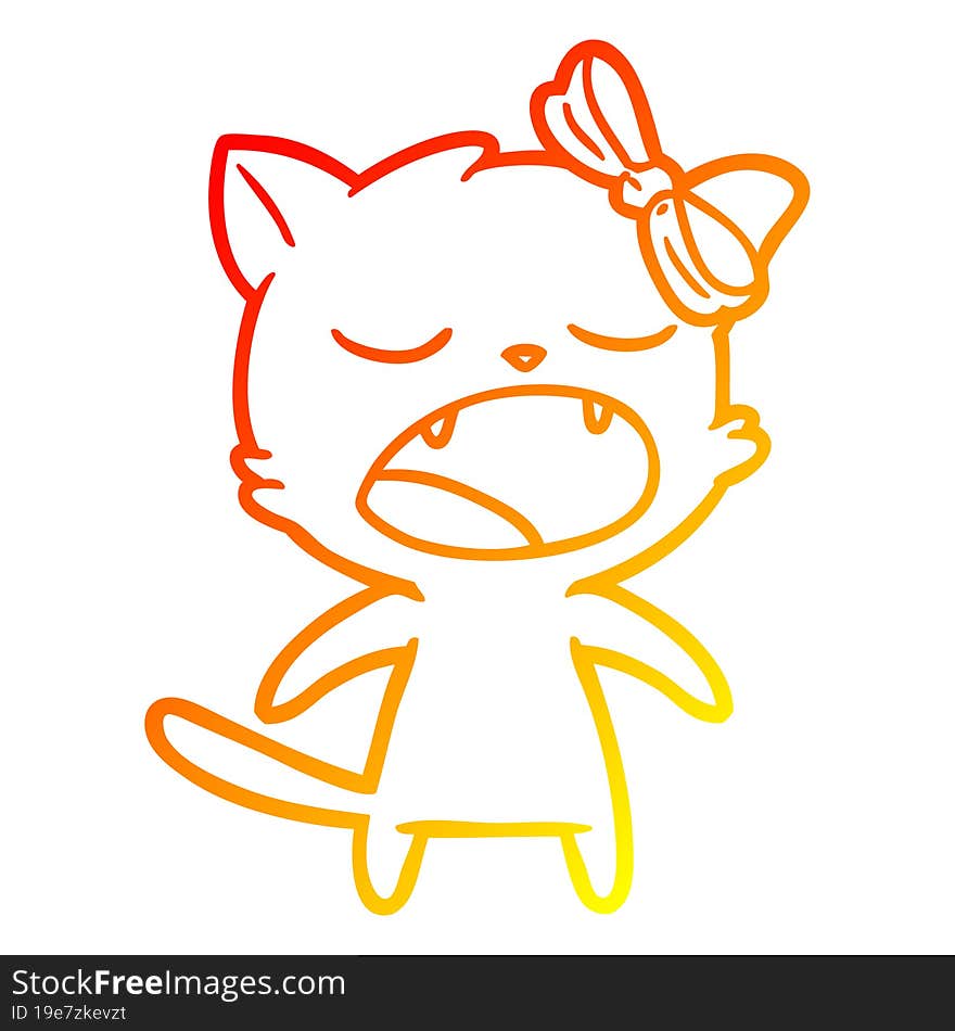 Warm Gradient Line Drawing Cartoon Meowing Cat