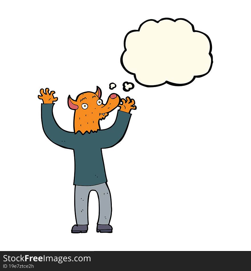 Cartoon Happy Fox Man With Thought Bubble