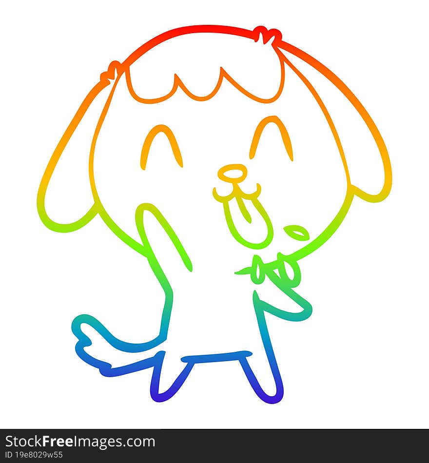 rainbow gradient line drawing of a cute cartoon dog