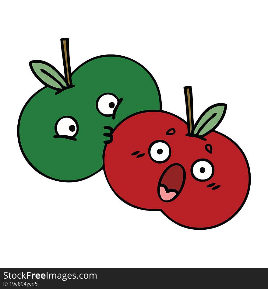 cute cartoon of a pair of apples. cute cartoon of a pair of apples