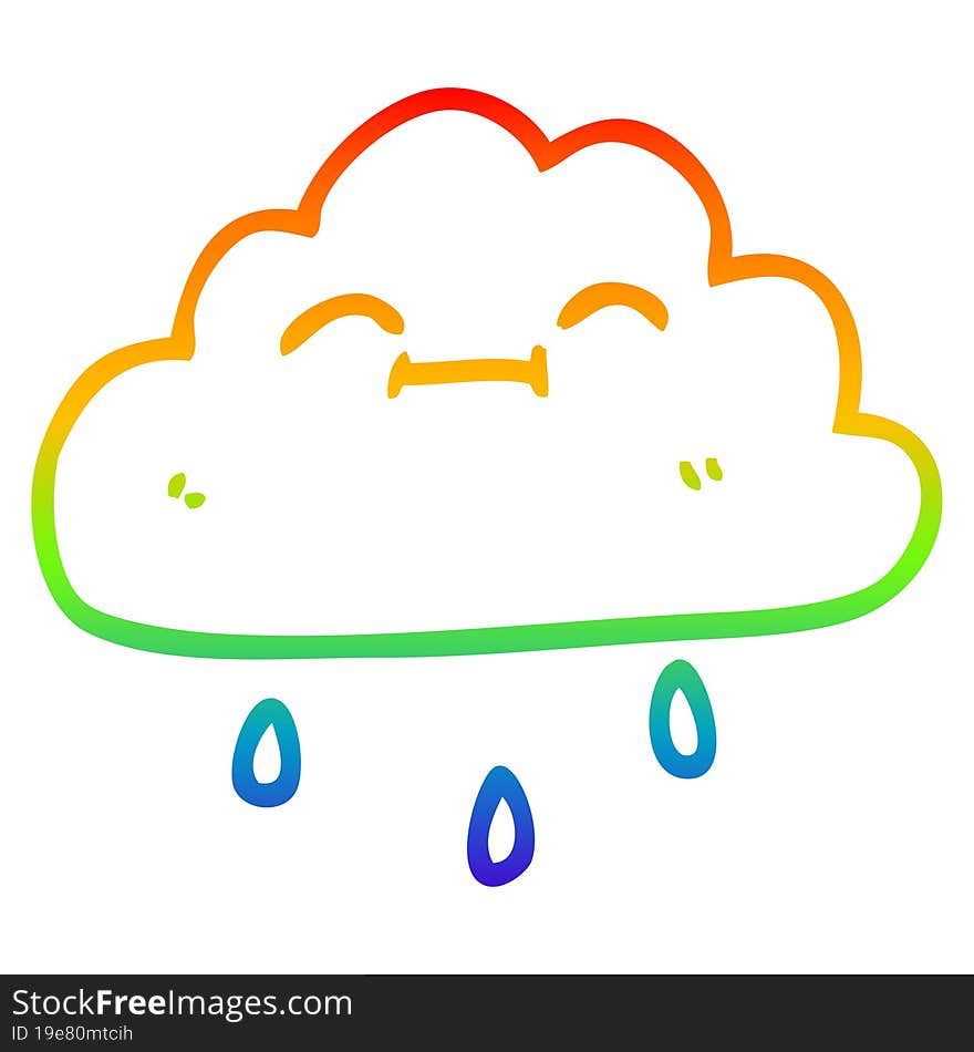 rainbow gradient line drawing cartoon happy rain cloud