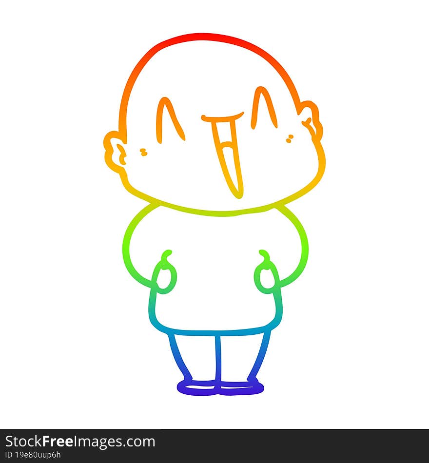 rainbow gradient line drawing of a happy cartoon bald man