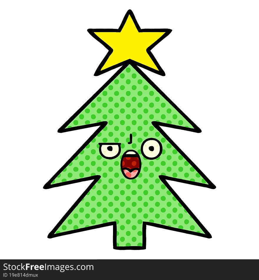 comic book style cartoon of a christmas tree