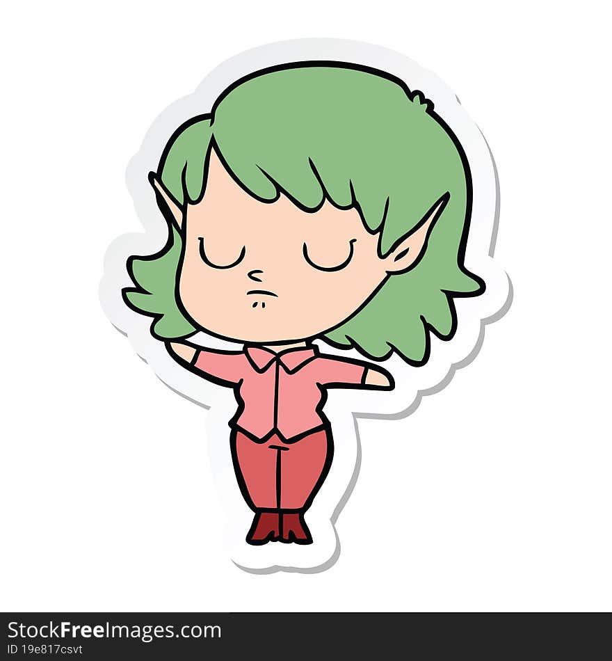 Sticker Of A Cartoon Elf Girl