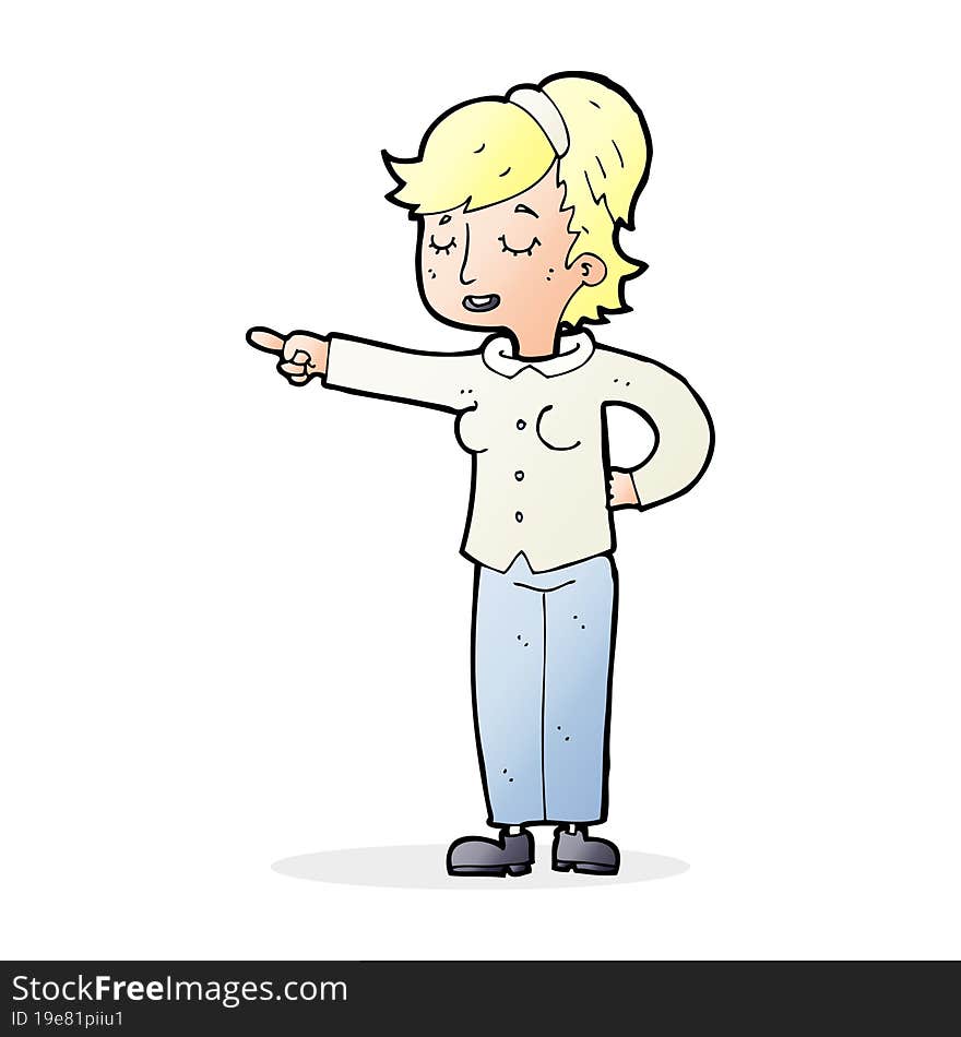 Cartoon Friendly Woman Pointing