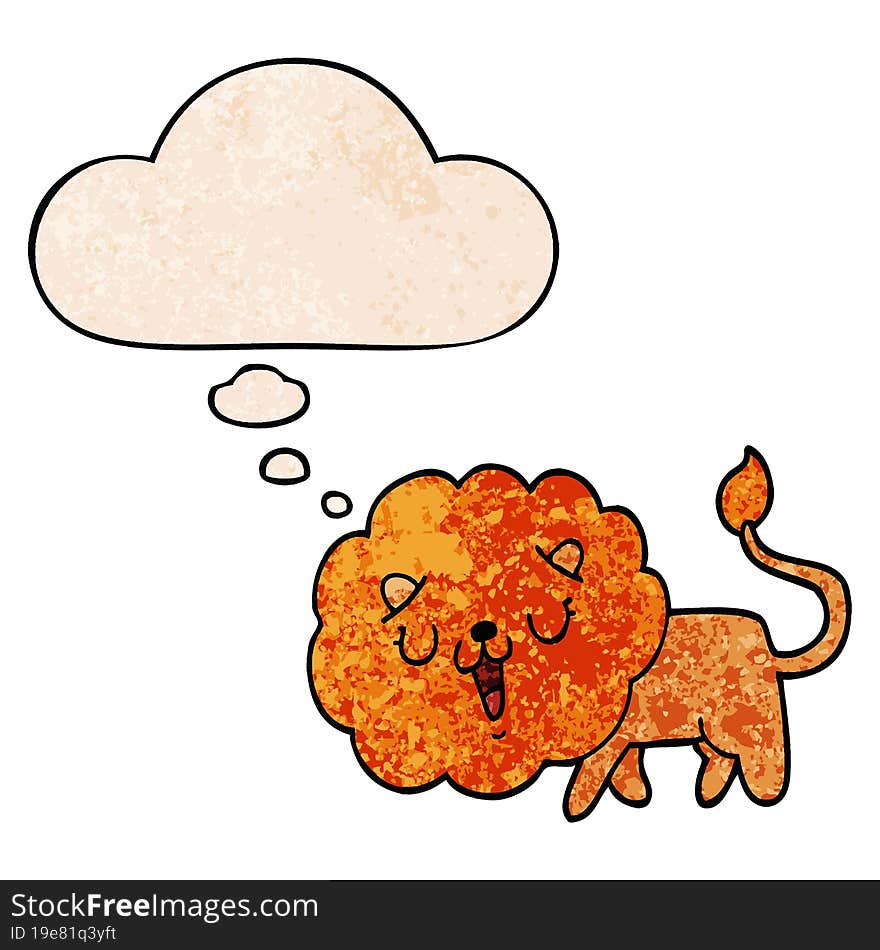 cute cartoon lion and thought bubble in grunge texture pattern style