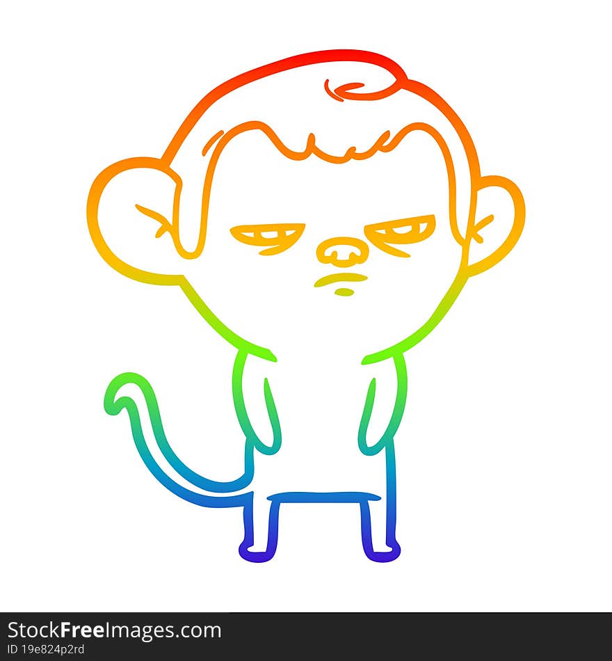 rainbow gradient line drawing of a cartoon monkey