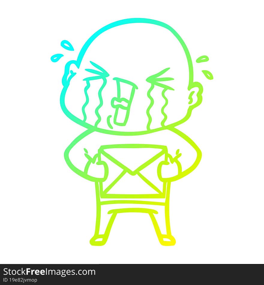 cold gradient line drawing cartoon crying bald man