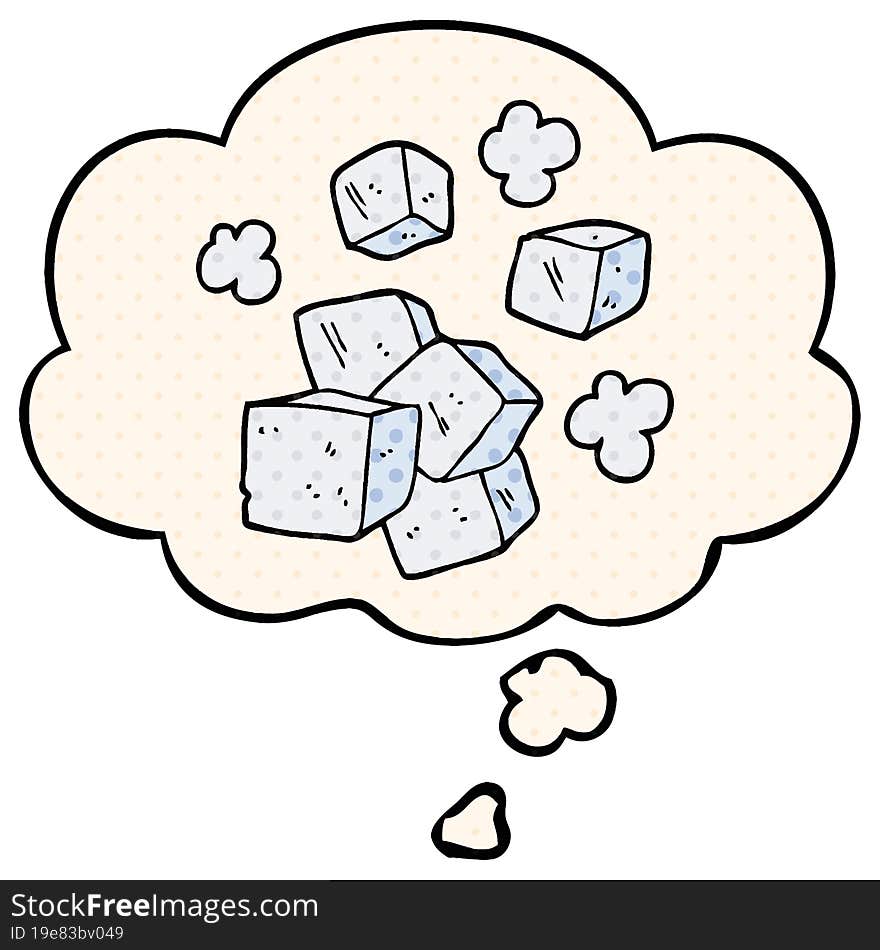 Cartoon Ice Cubes And Thought Bubble In Comic Book Style