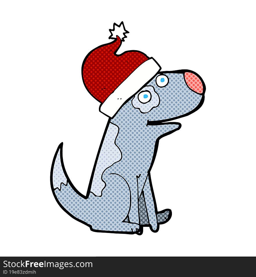 cartoon dog wearing christmas hat