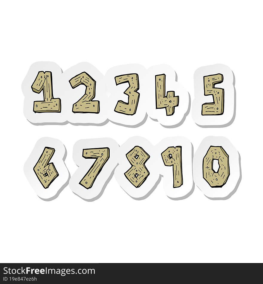 sticker of a cartoon wooden numbers