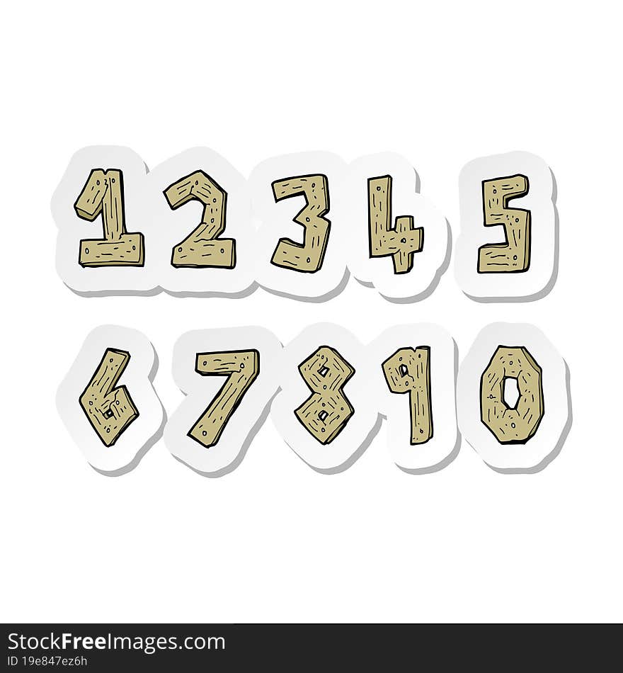 Sticker Of A Cartoon Wooden Numbers