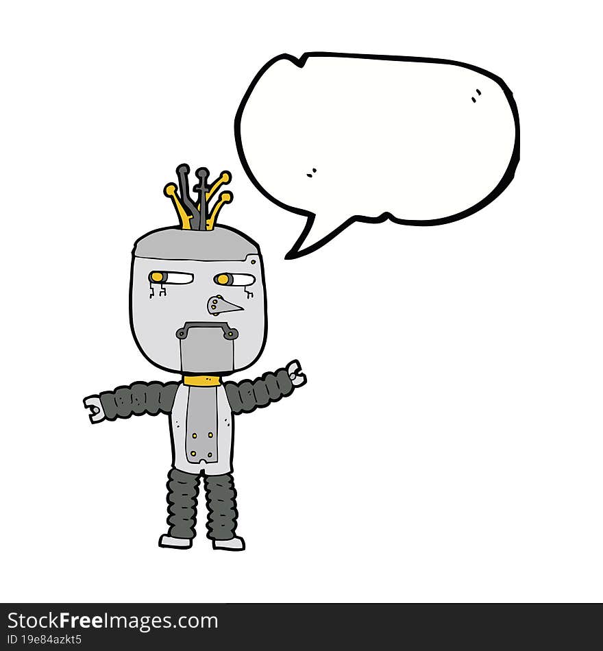 cartoon waving robot with speech bubble