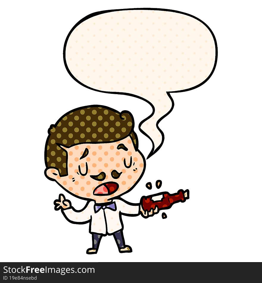 cartoon wine expert explaining with speech bubble in comic book style