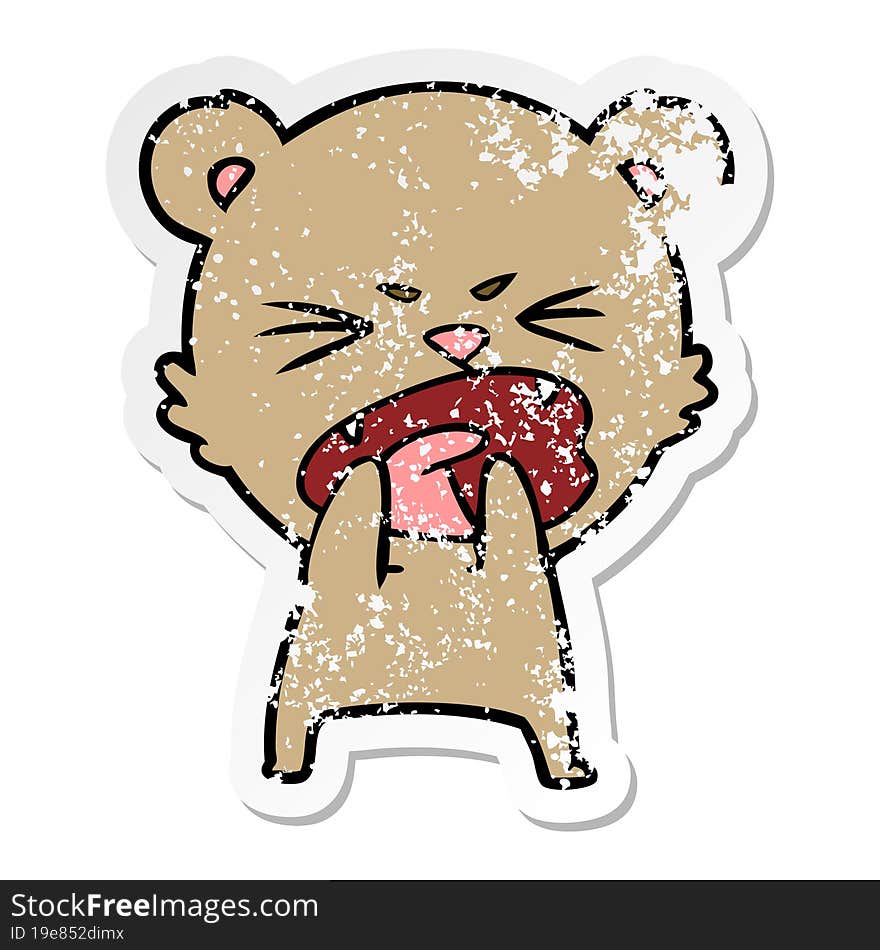 distressed sticker of a hungry cartoon bear