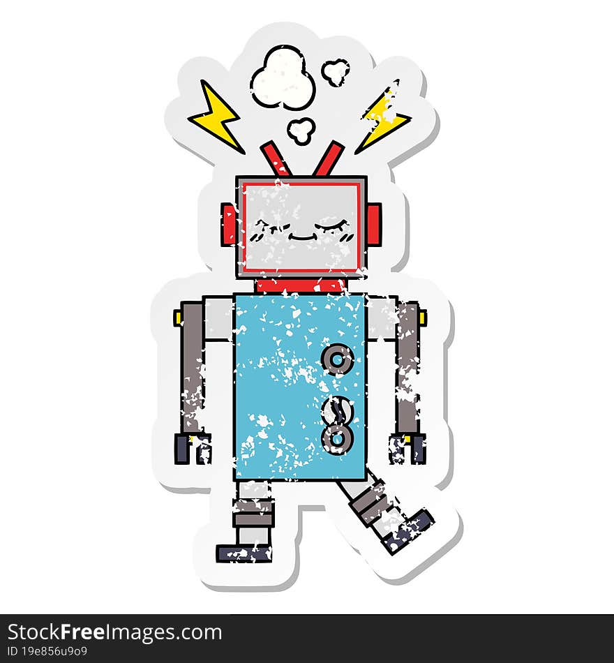 distressed sticker of a cute cartoon dancing robot