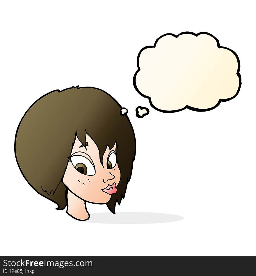 Cartoon Pretty Female Face Pouting With Thought Bubble