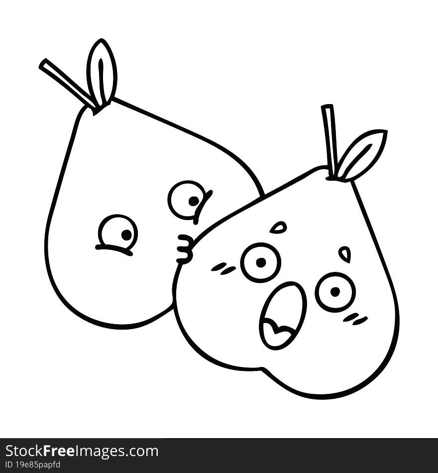 line drawing cartoon of a green pear