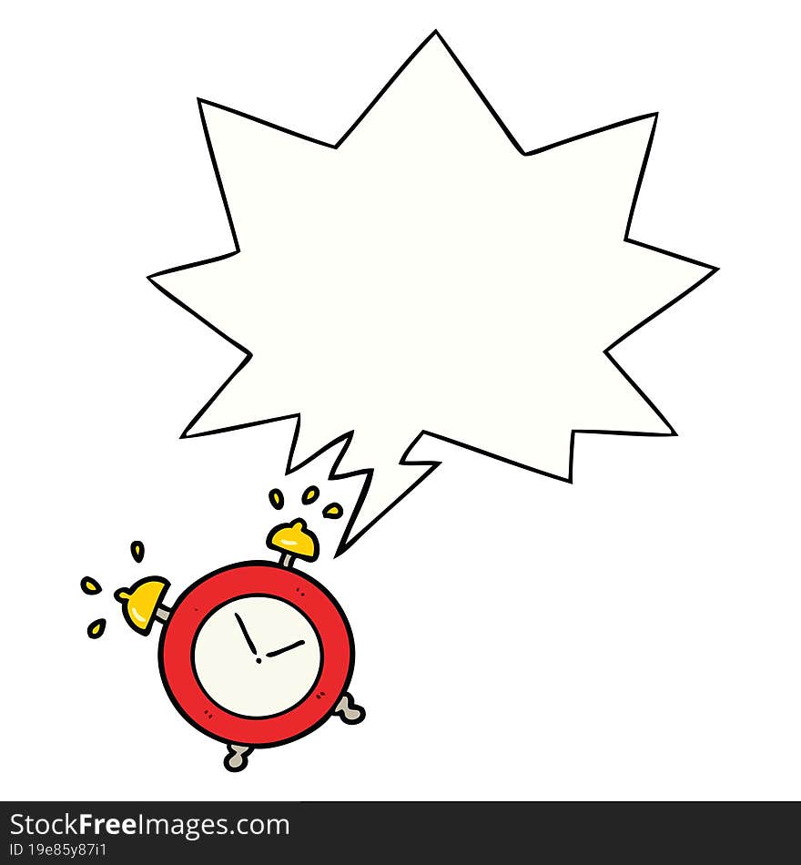 cartoon ringing alarm clock with speech bubble