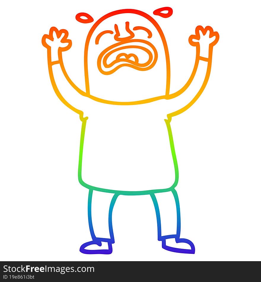 Rainbow Gradient Line Drawing Cartoon Crying Man