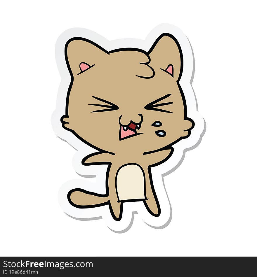 sticker of a cartoon hissing cat