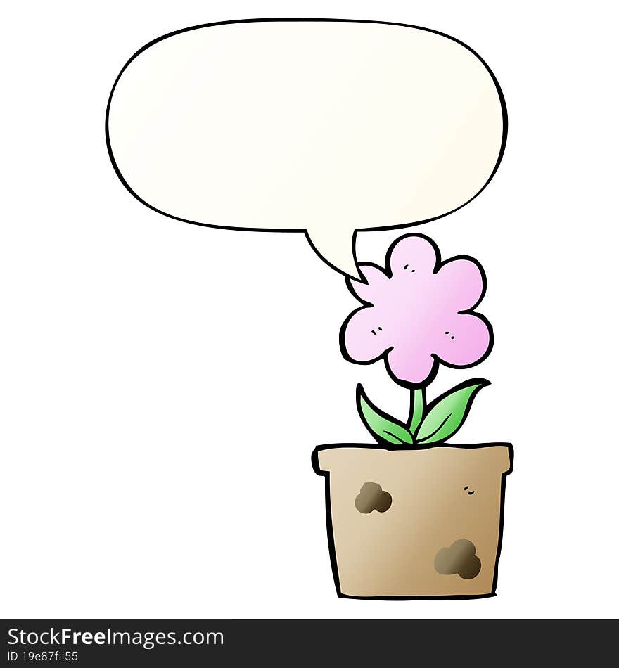 cute cartoon flower and speech bubble in smooth gradient style