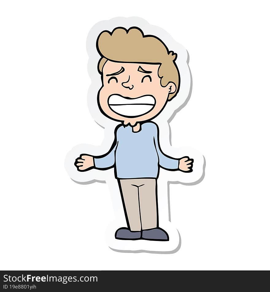 Sticker Of A Cartoon Boy Shrugging