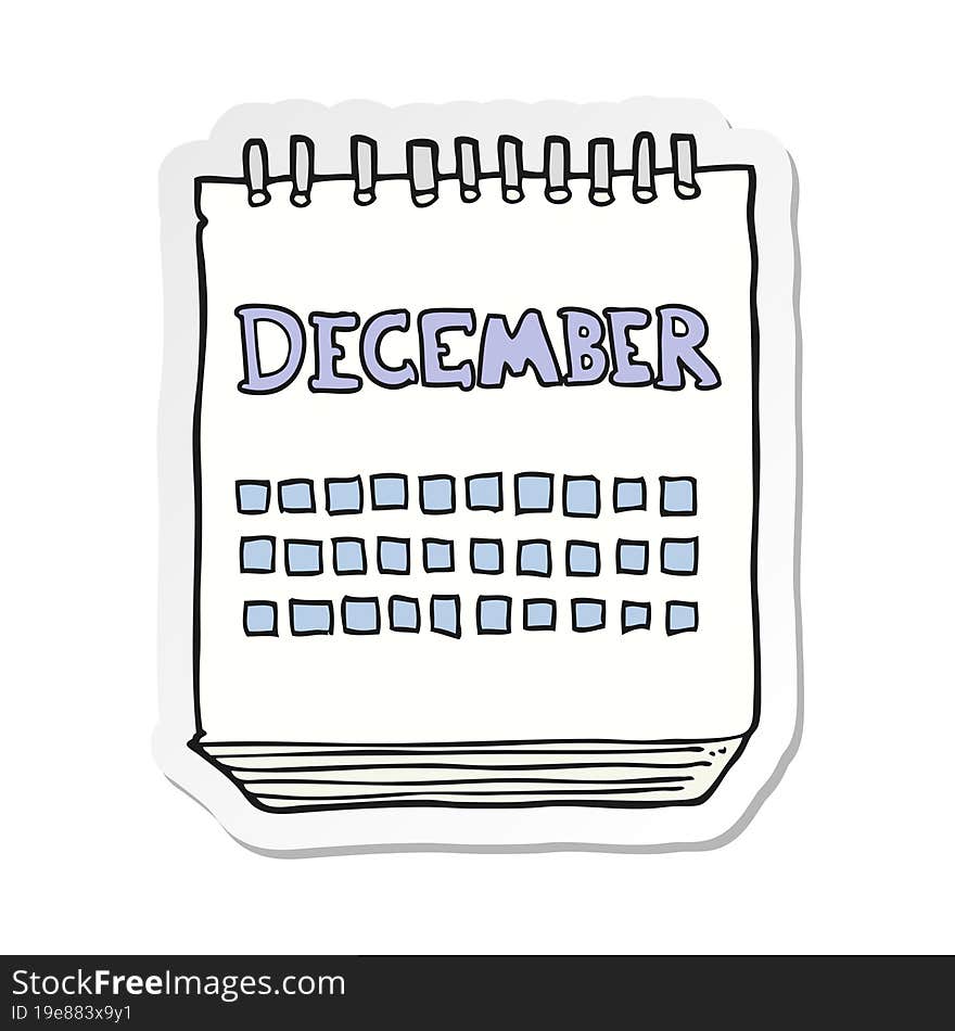 Sticker Of A Cartoon Calendar Showing Month Of December