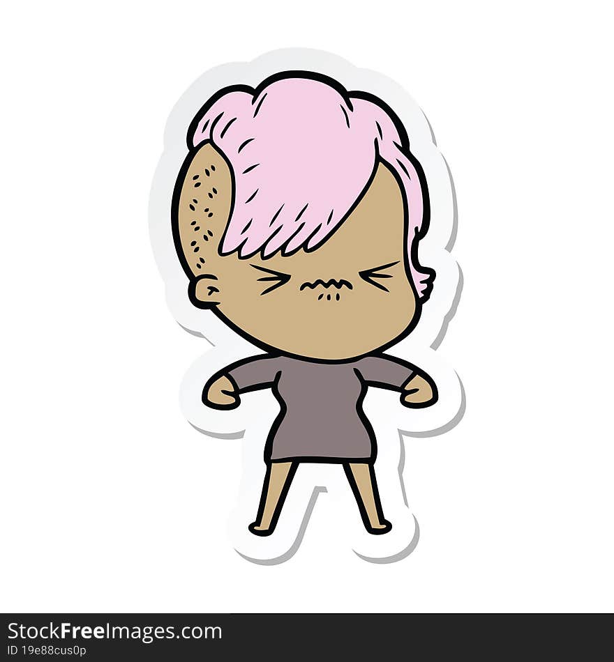 sticker of a cartoon annoyed hipster girl