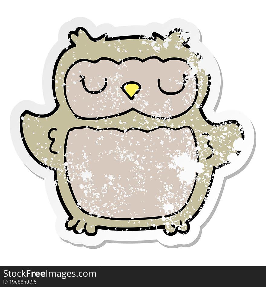 distressed sticker of a cartoon owl