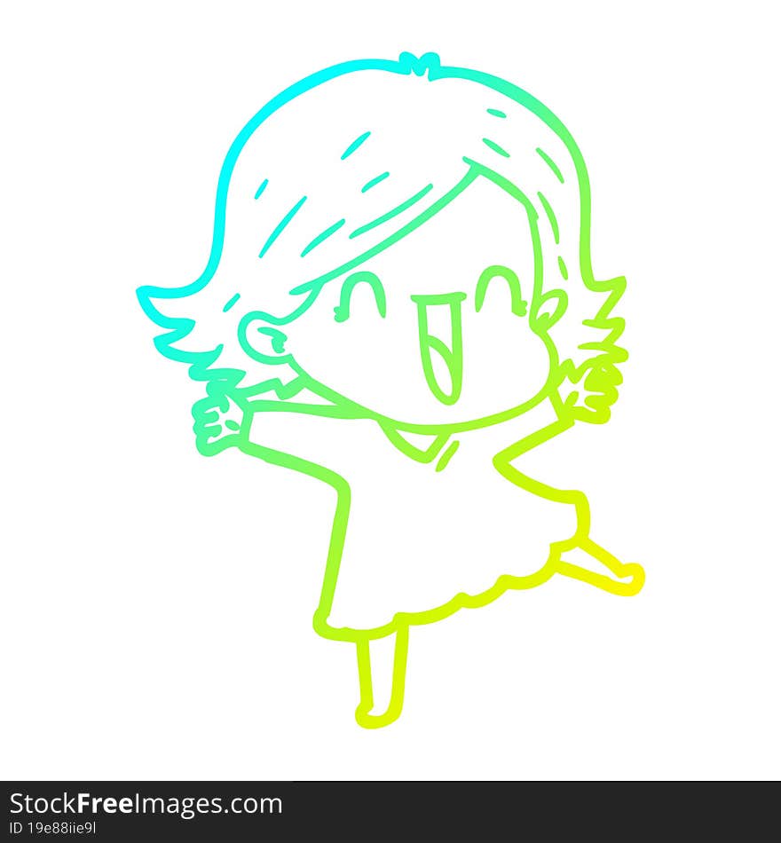 cold gradient line drawing cartoon laughing woman