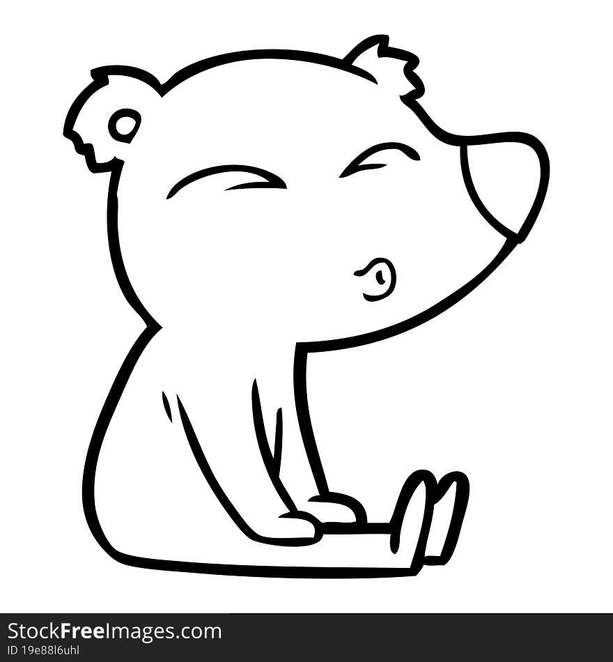 cartoon whistling bear sitting. cartoon whistling bear sitting