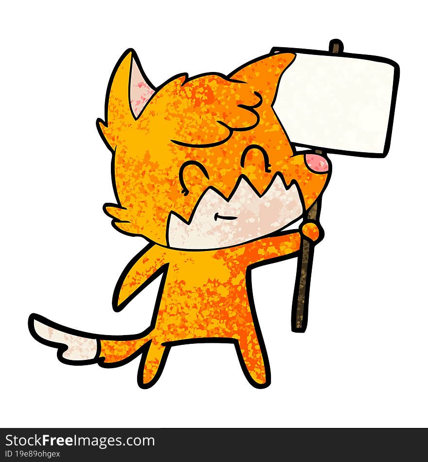 cartoon friendly fox with sign. cartoon friendly fox with sign