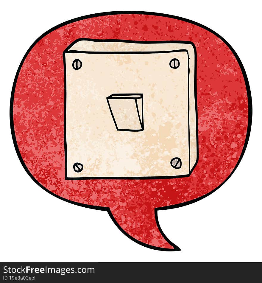 cartoon light switch with speech bubble in retro texture style