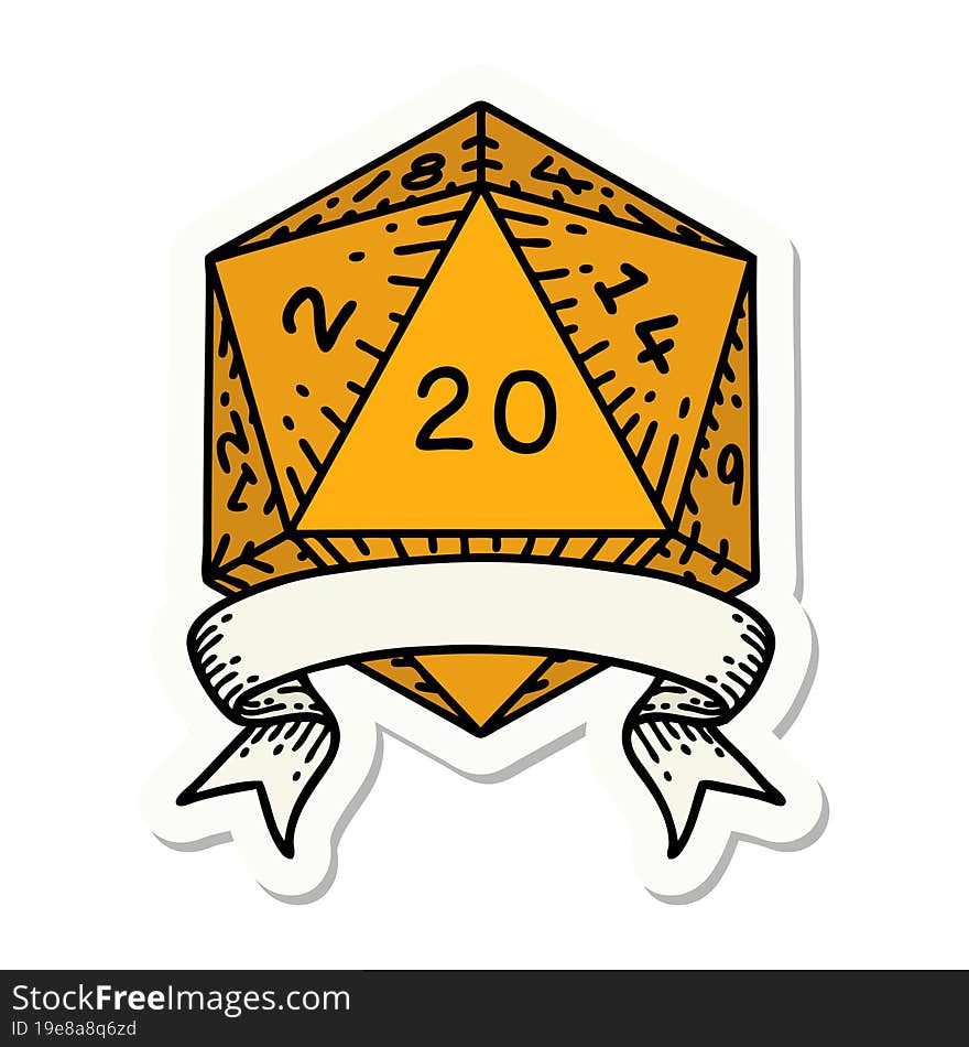 Natural 20 Critical Hit D20 Dice Roll Sticker