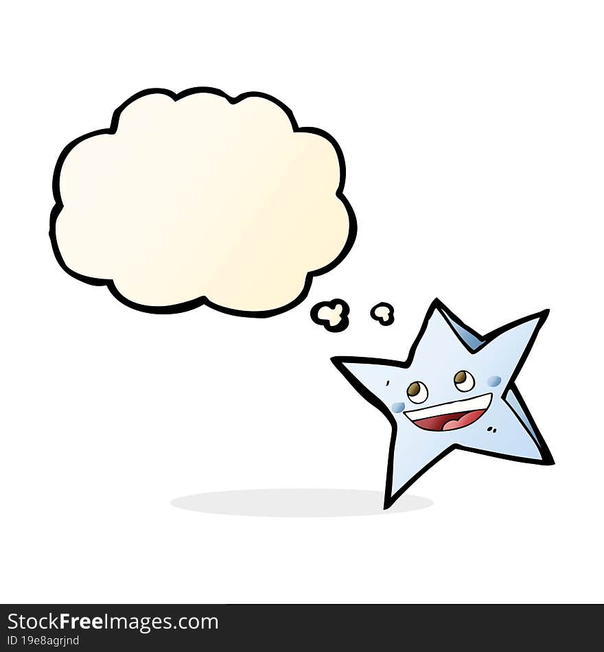 cartoon happy star character with thought bubble