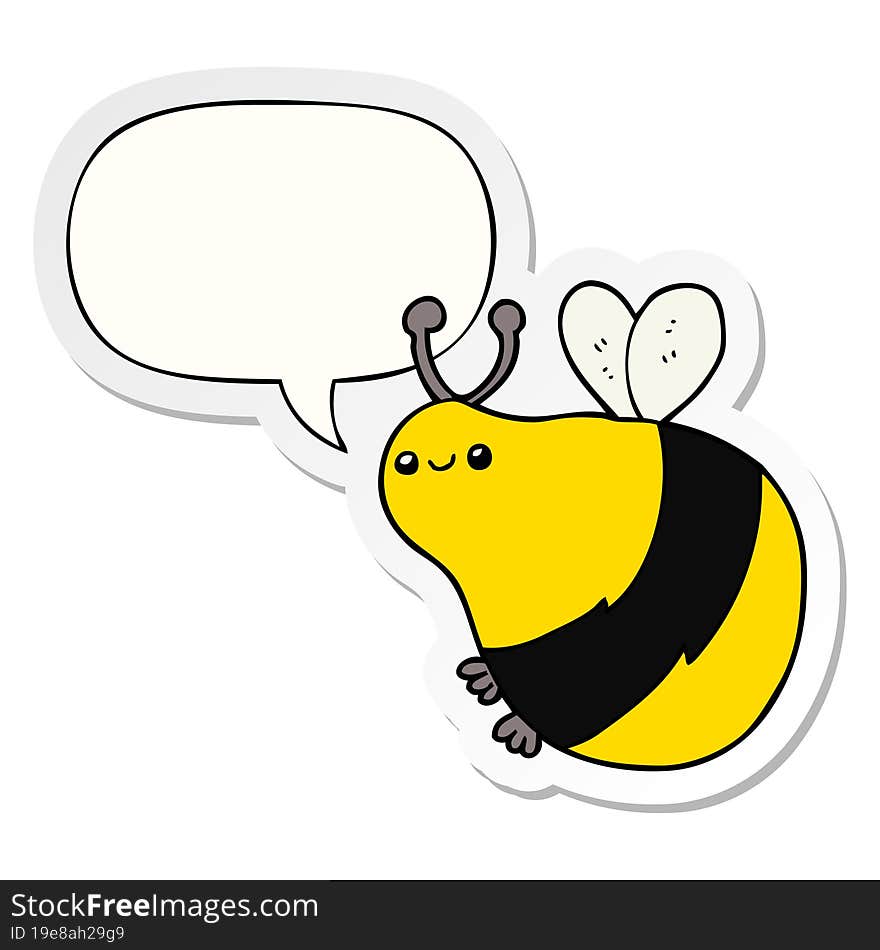 cartoon bee with speech bubble sticker. cartoon bee with speech bubble sticker