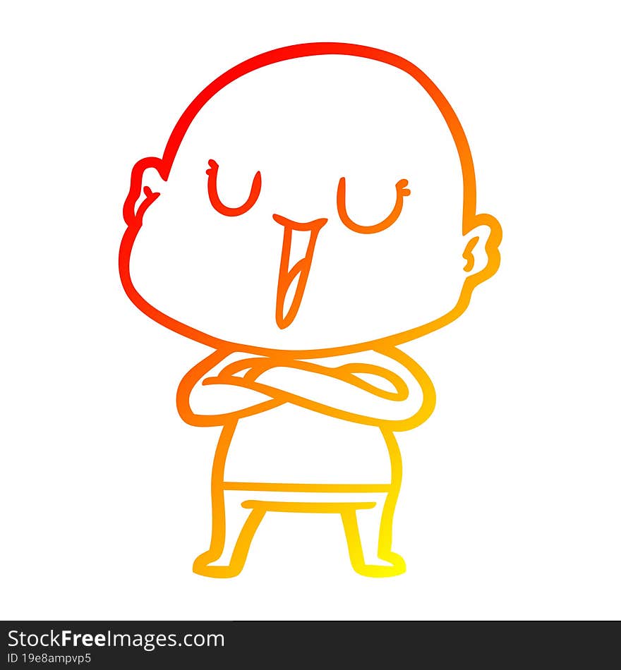 warm gradient line drawing of a happy cartoon bald man