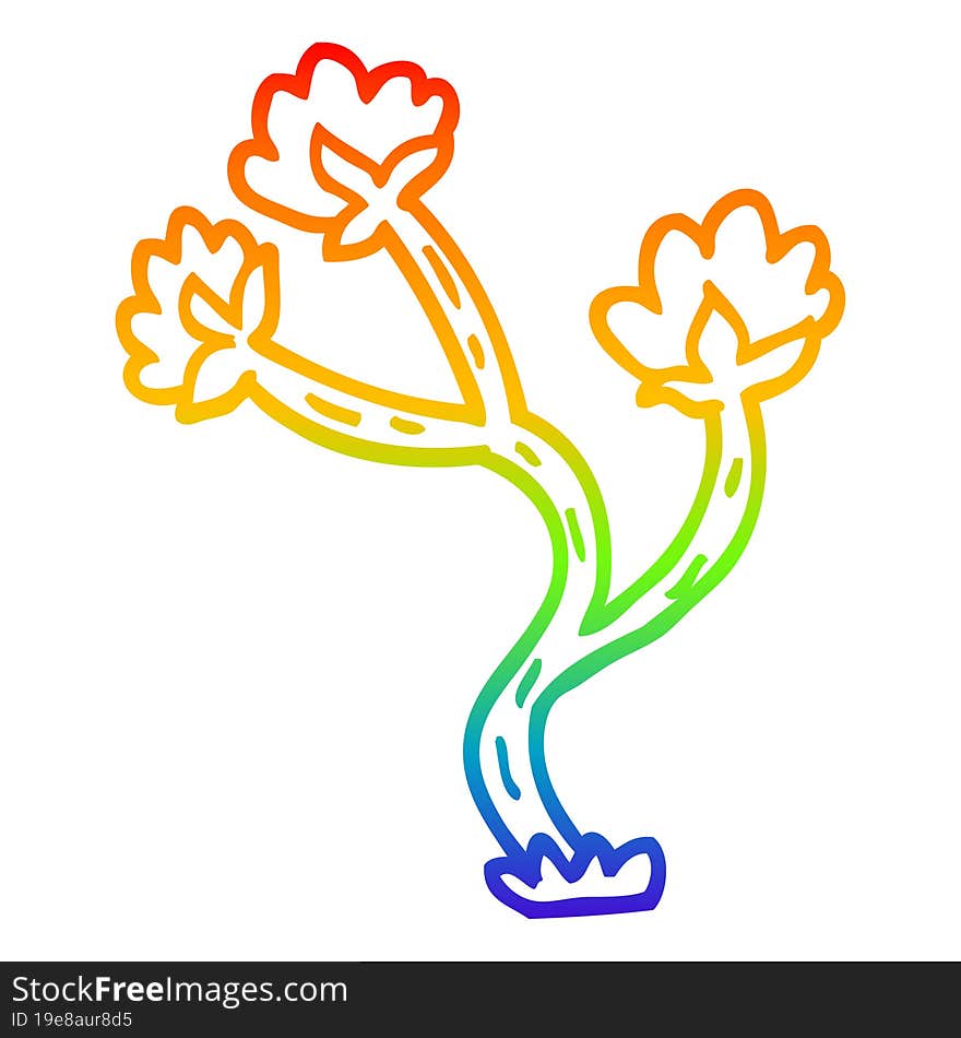 rainbow gradient line drawing of a cartoon wildflower