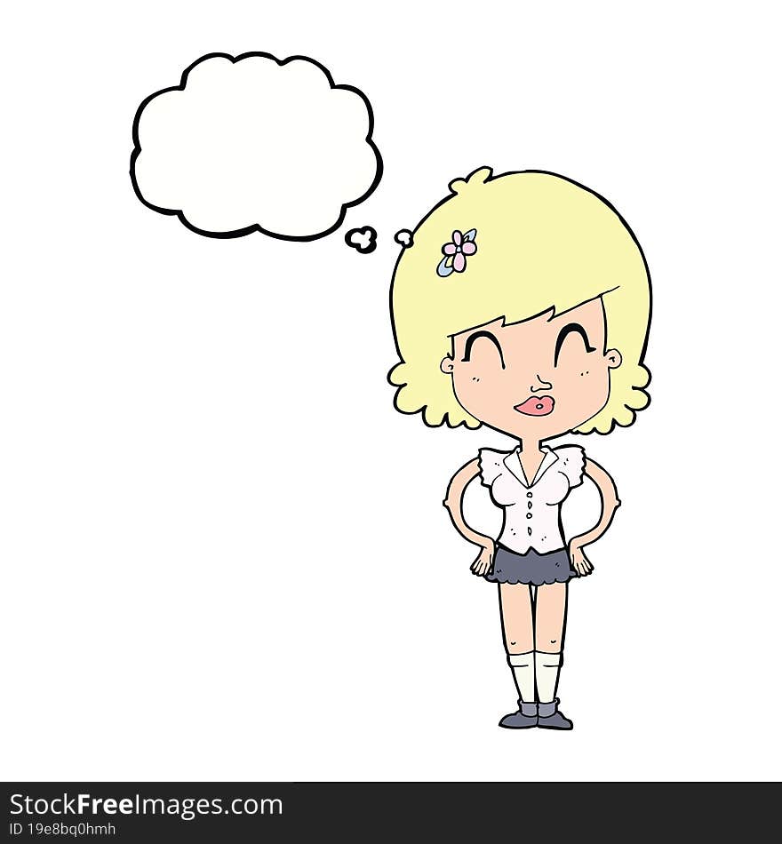 Cartoon Happy Woman With Thought Bubble